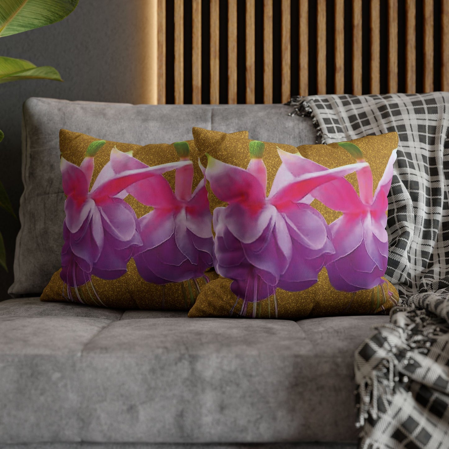 Faux Suede Square Pillowcase - Two Fuchsias, Gold Dust