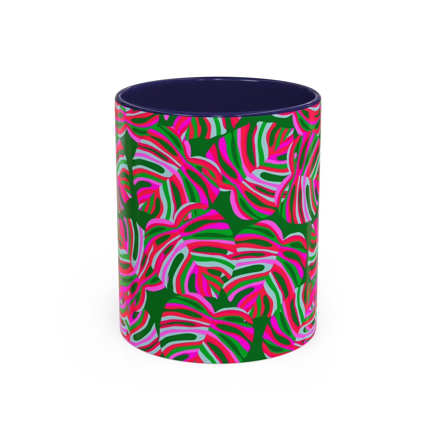 Accent Coffee Mug (11, 15oz), Monstera Pink Pop / Various Colors