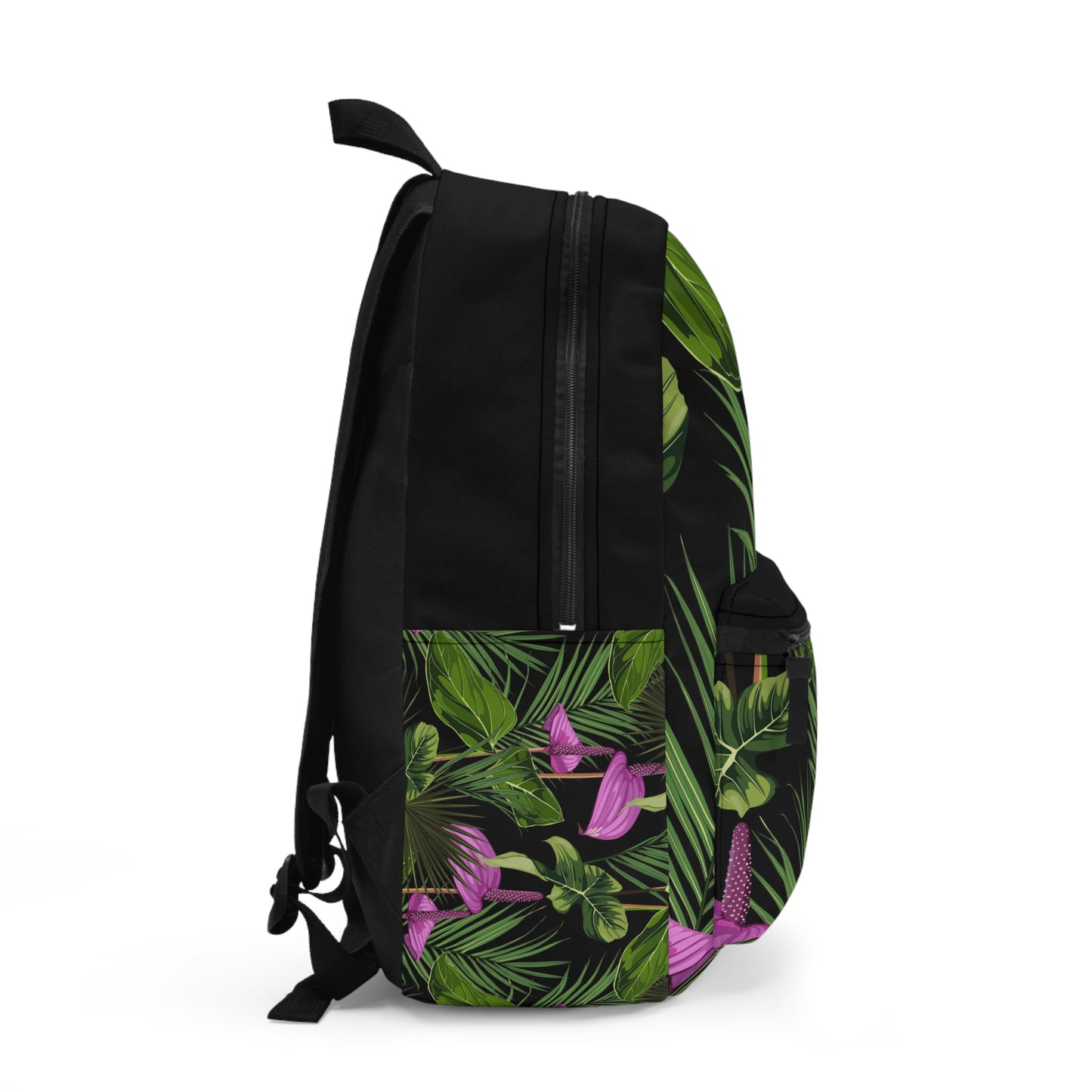 Tropical Floral Backpack - Vibrant Green Design for Nature Lovers / Anthurium and Palm, Black