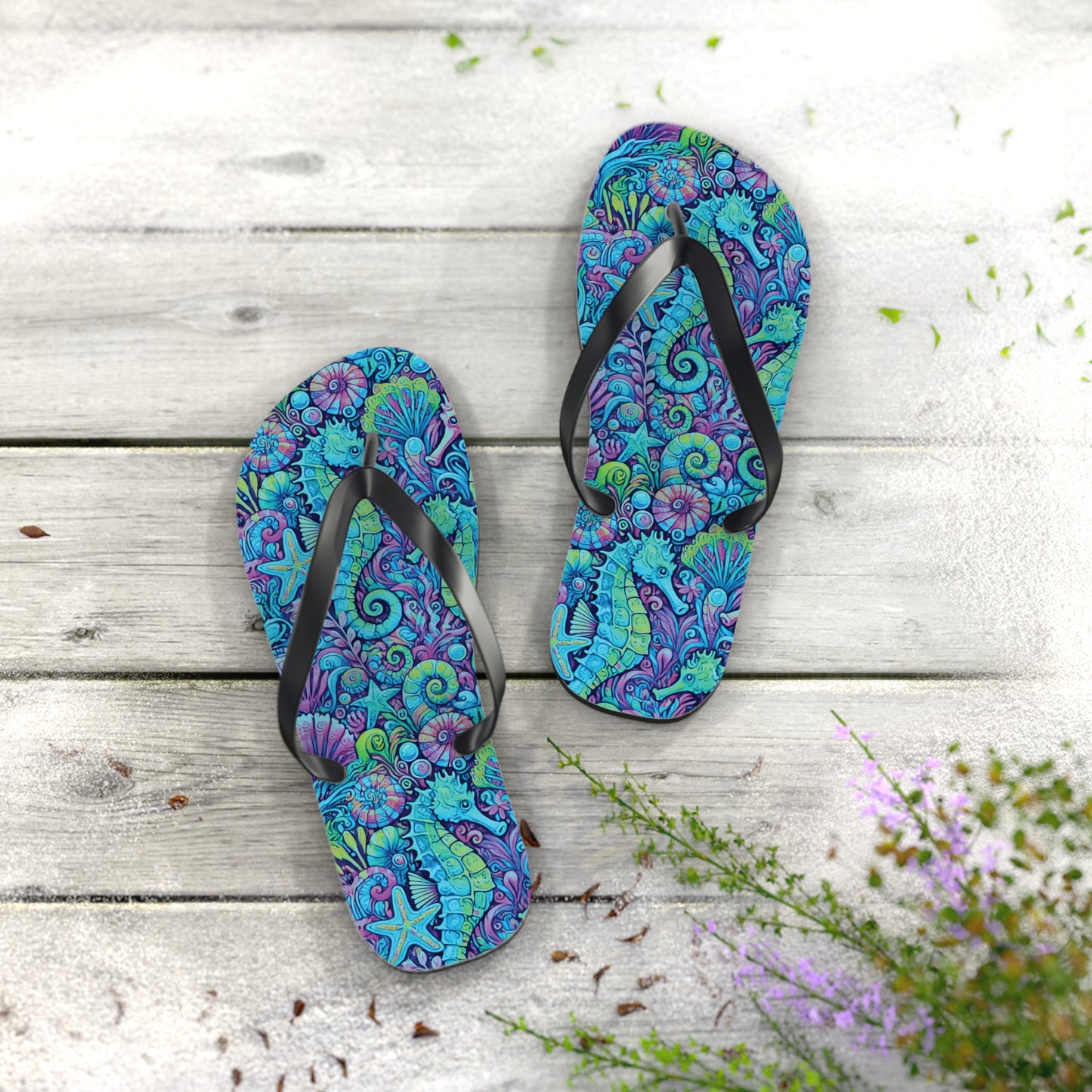 Flip Flops - Seahorses/Turquoise Pop