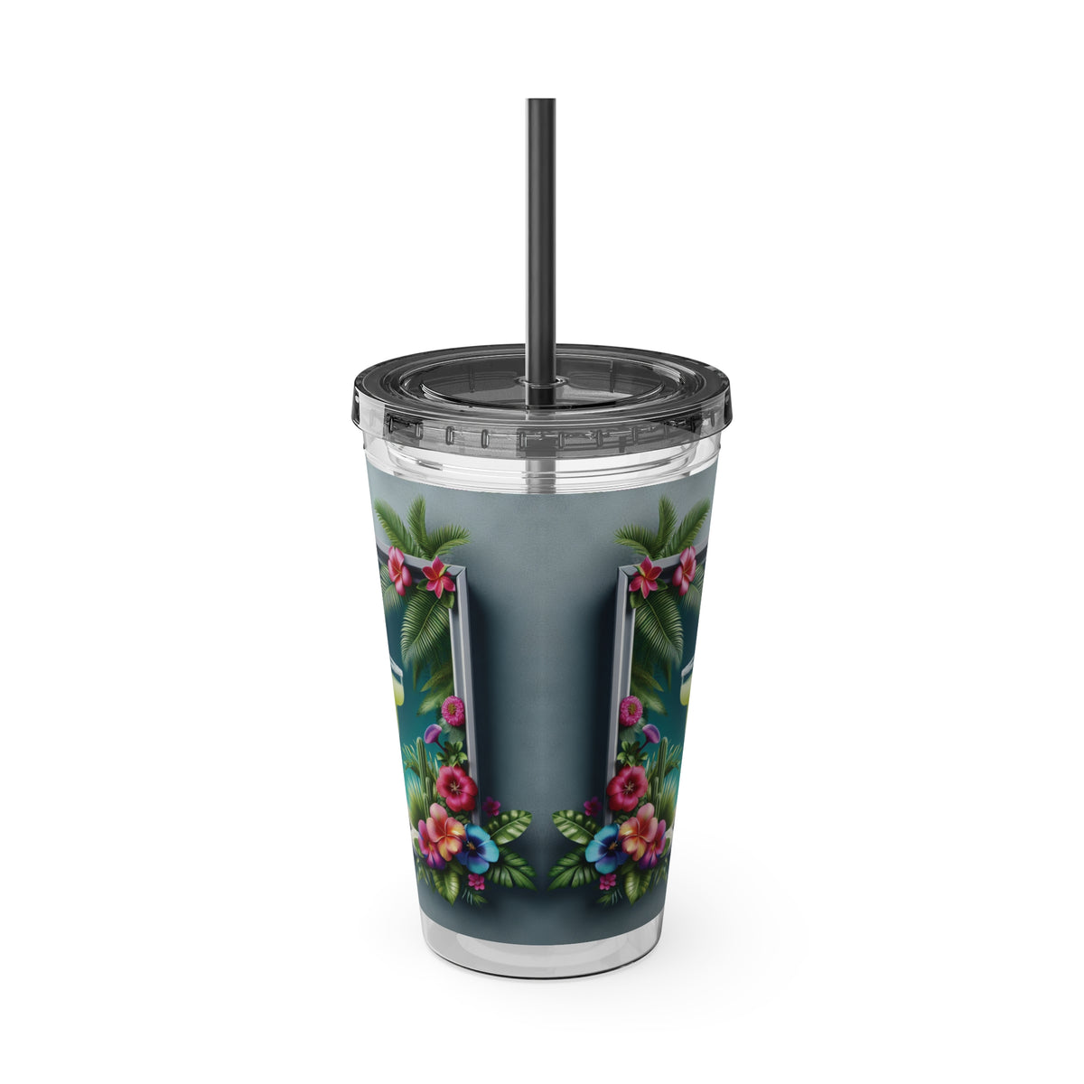 Tropical Tumbler with Straw | 16oz Colorful Travel Cup / Tropical Margarita