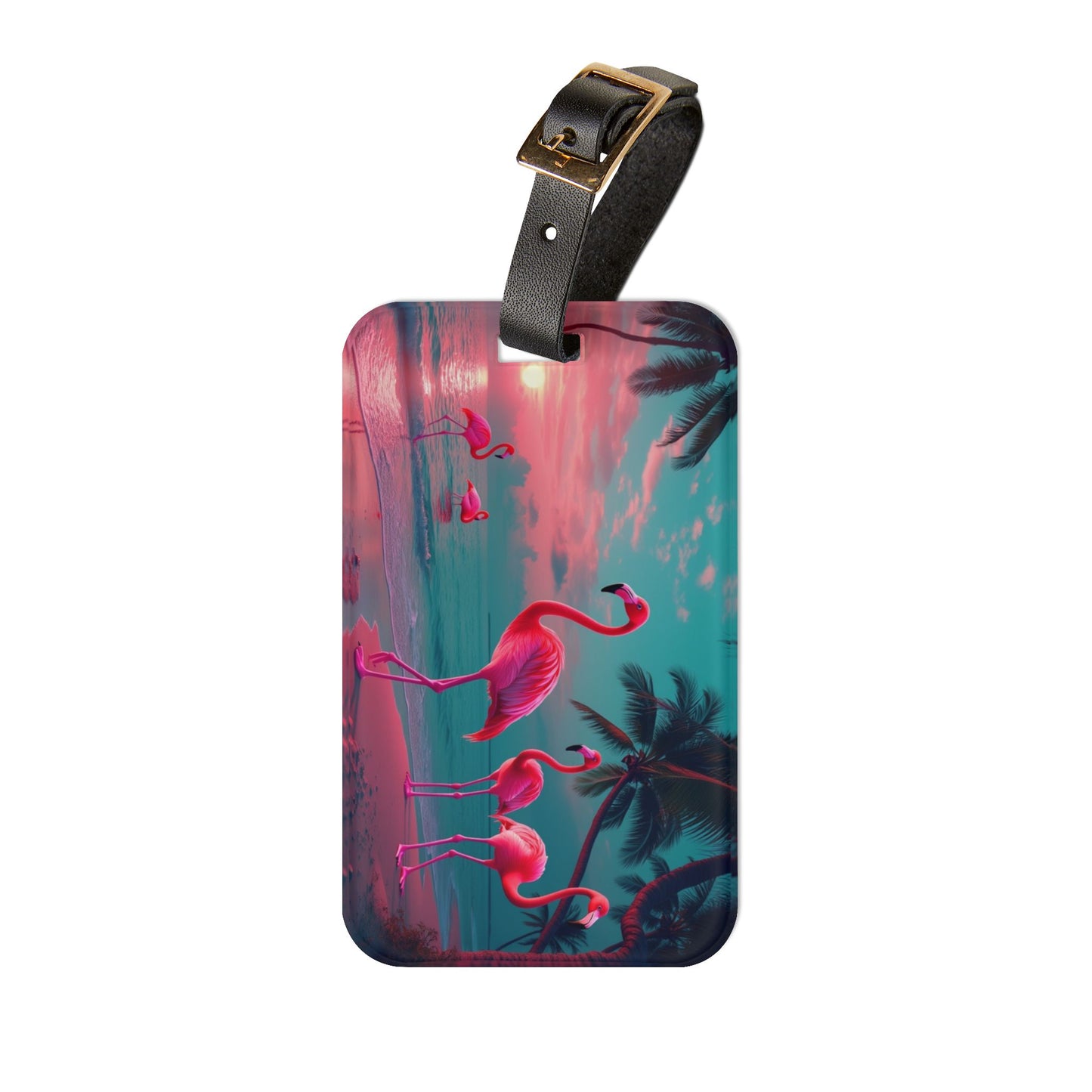 Luggage Tag - Neon Night Flamingos