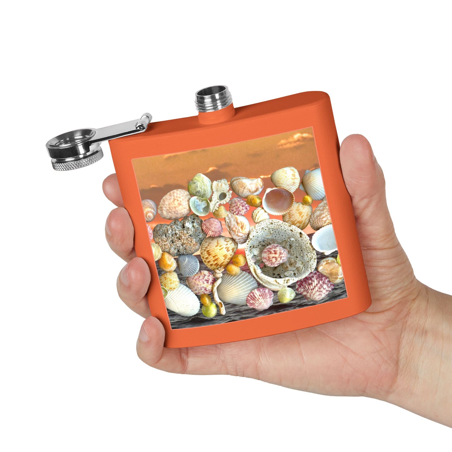 Tropical Stainless Steel 6 oz. Flask, Many Colors  – Sky/Ocean Seashell Collection