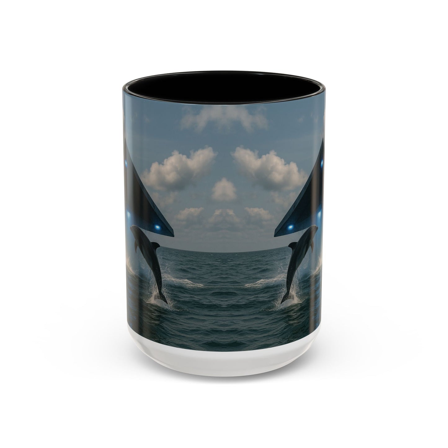Accent Coffee Mug (11, 15oz), 8 Colors - UFO and Dolphin
