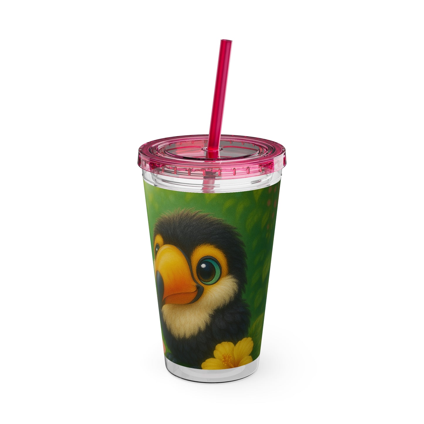Tropical Tumbler with Straw | 16oz Colorful Travel Cup / Baby Toucans
