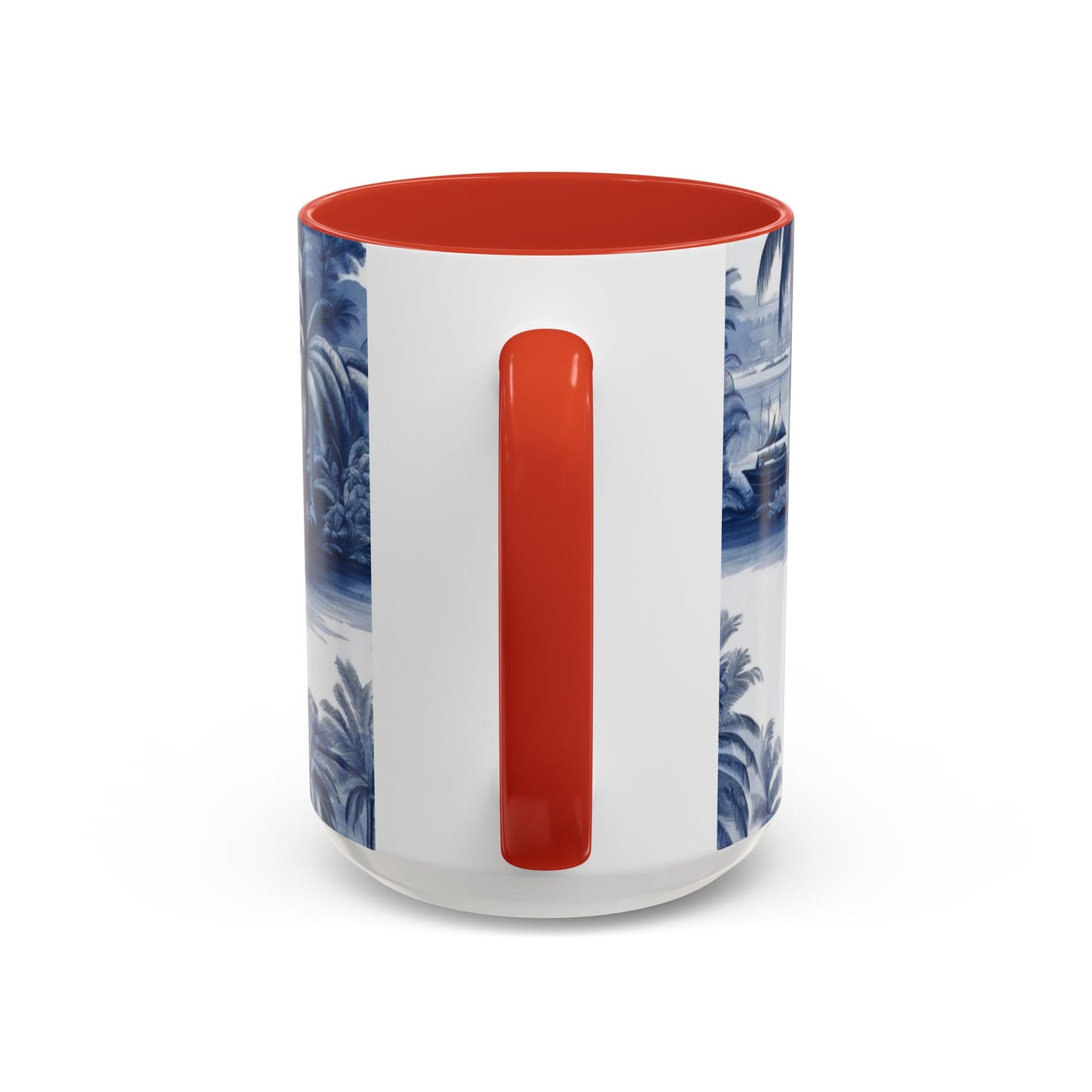 Accent Coffee Mug (11, 15oz), 8 Colors - Tropical Toile Blue/White