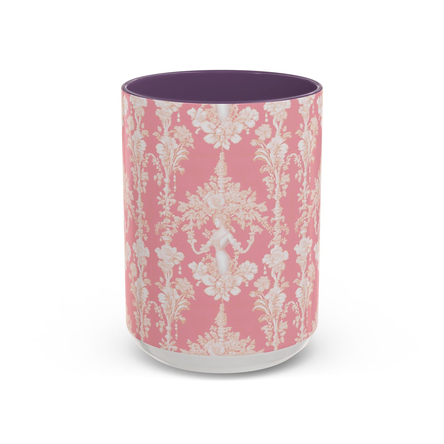 Accent Coffee Mug (11, 15oz), Pearl Lady Toile/Hibiscus Pink Repeat, Various Colors