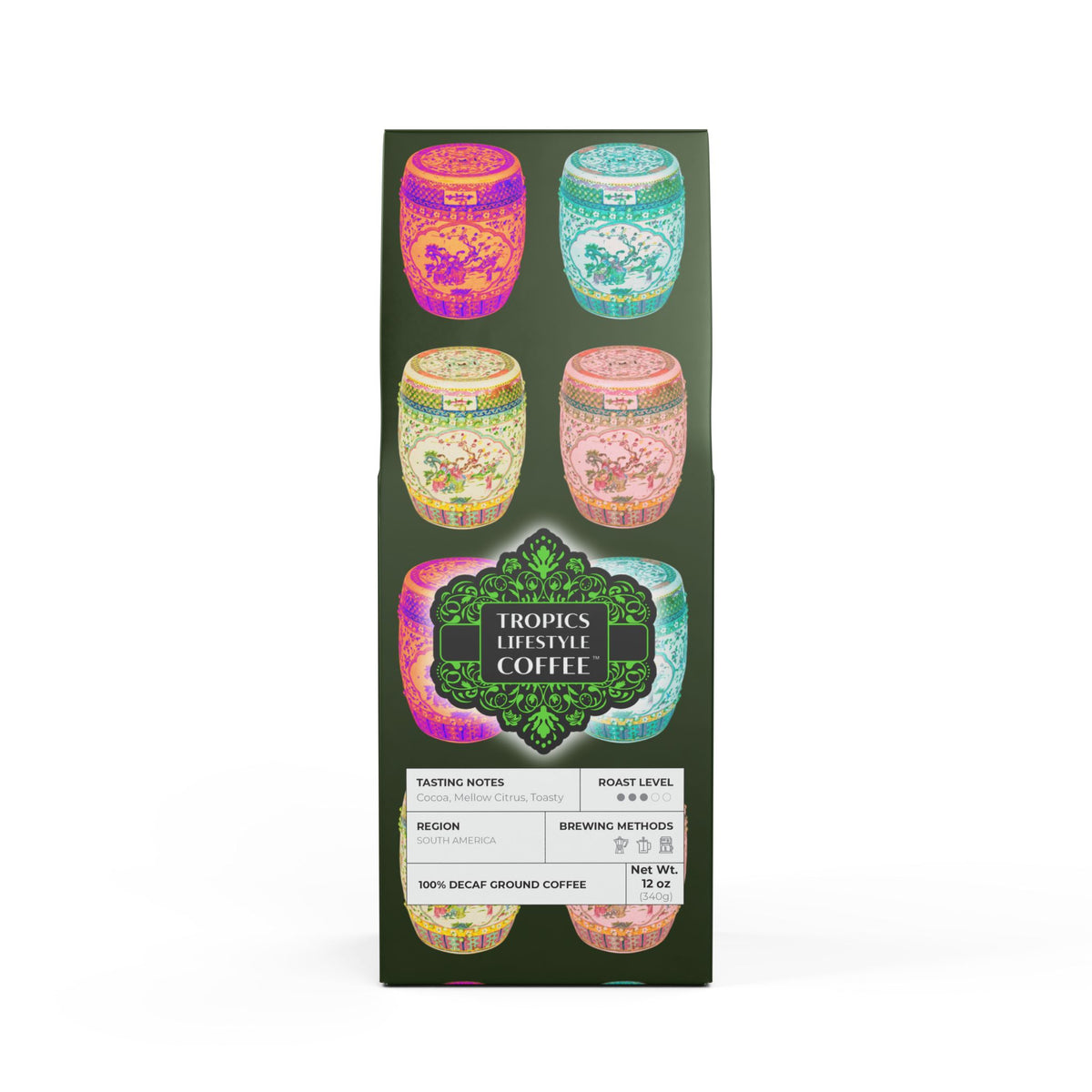 Rainforest Mist™ Single Origin DECAF (Medium Roast) Specialty Grade Coffee / Tropical Garden Stools