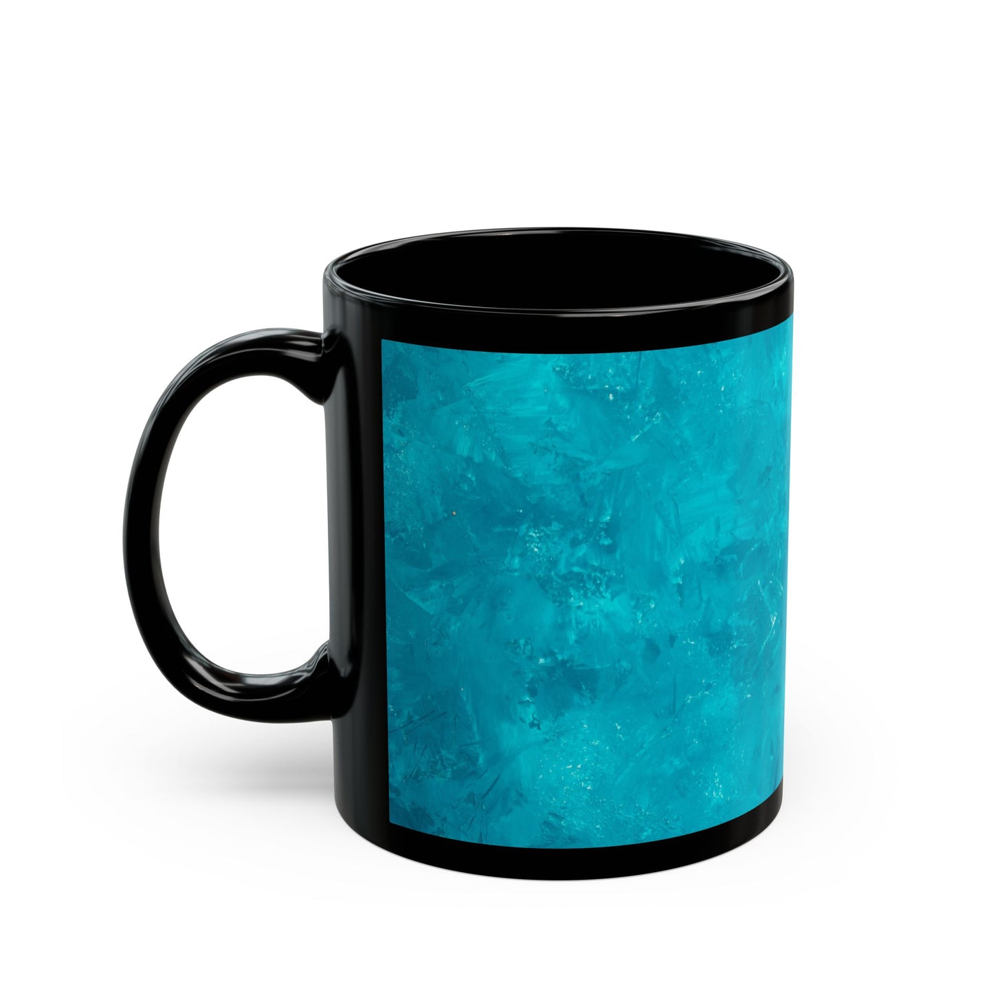 Black Coffee Mug - Peacock Turquoise Glow