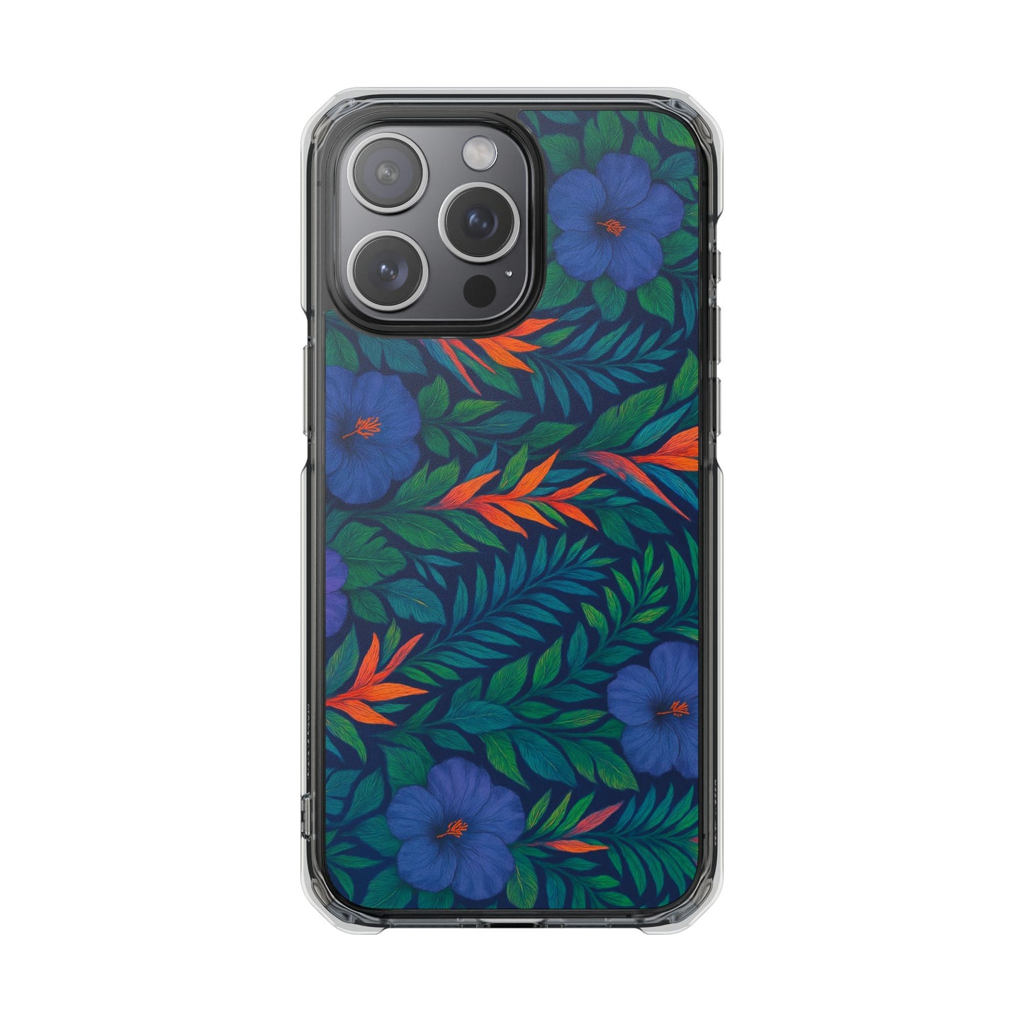 Midnight Flower Navy Magnetic Clear Phone Case, Many Models