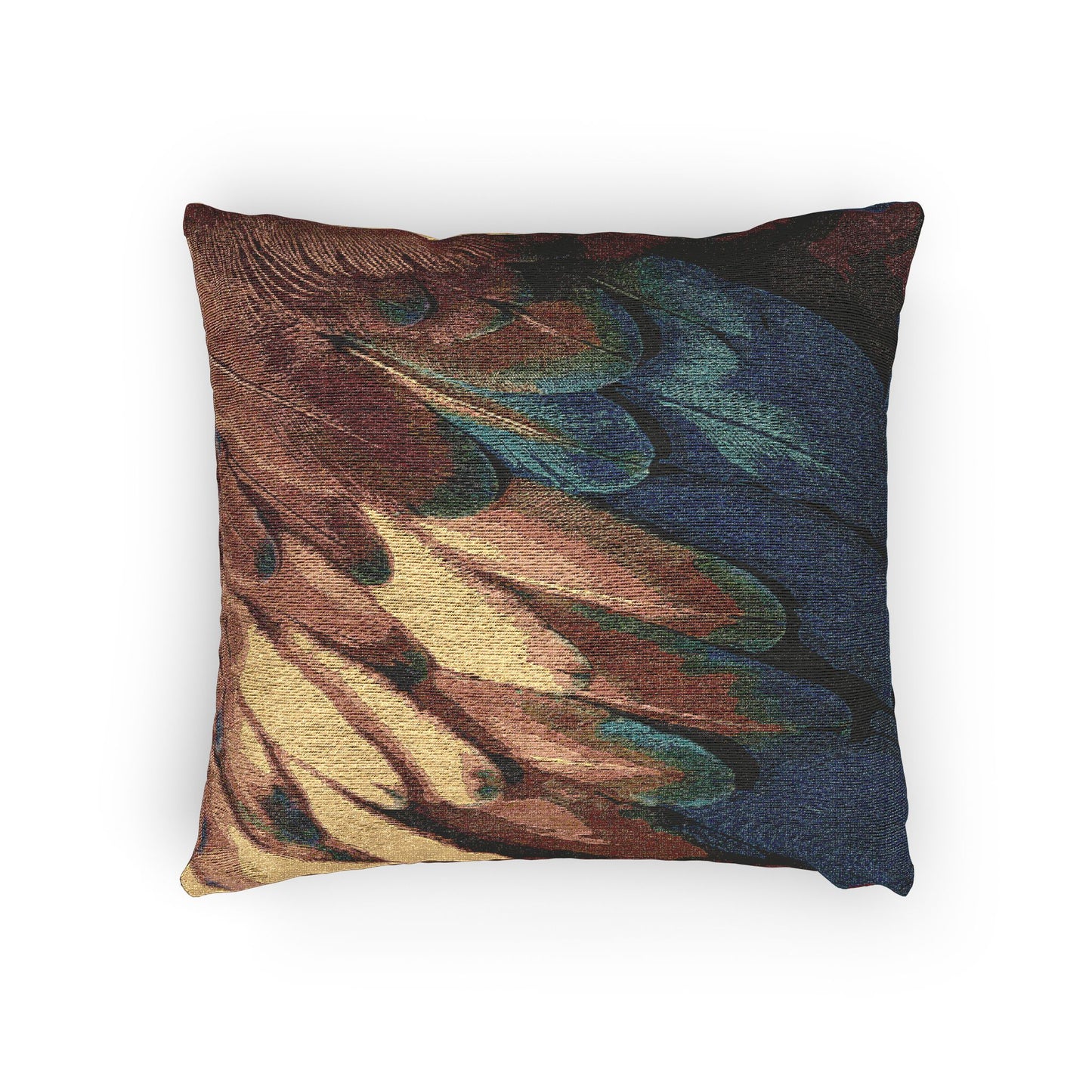 Woven Pillow, 17"W x 18"L ~ Rainforest Parrot Macaw Feathers