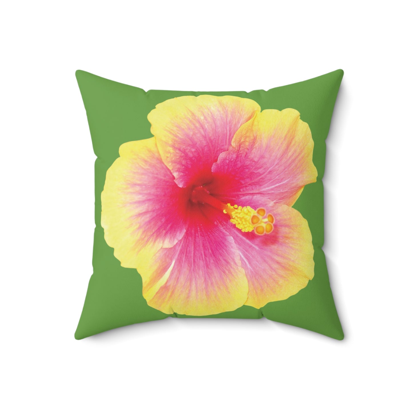 Decorative Pillow - Accent Cushion, 4 Sizes / Photo Yellow Hibiscus, Green