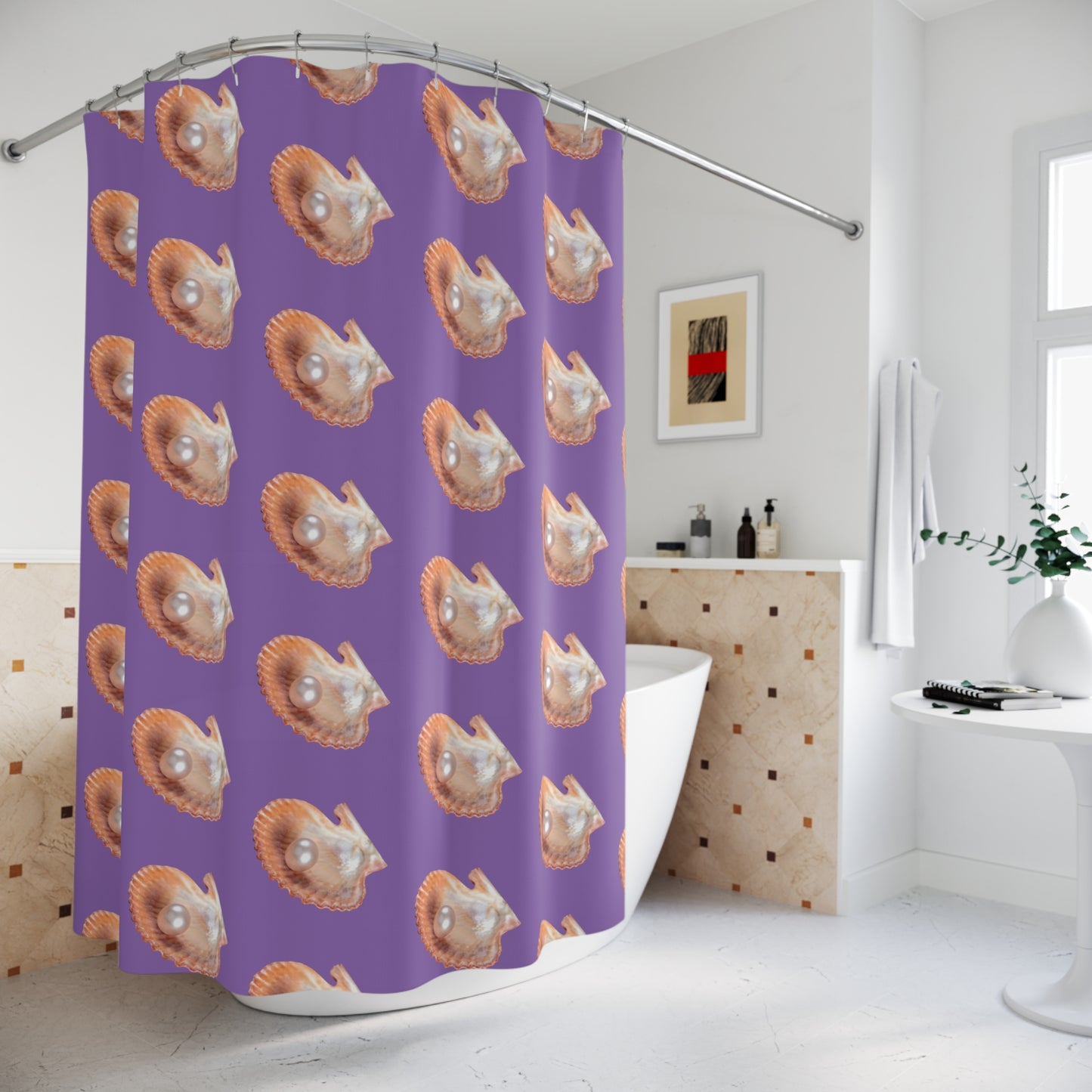 Tropical Shower Curtain - Ocean Bathroom Decor / Lavender Freshwater Pearl/Lt. Purple