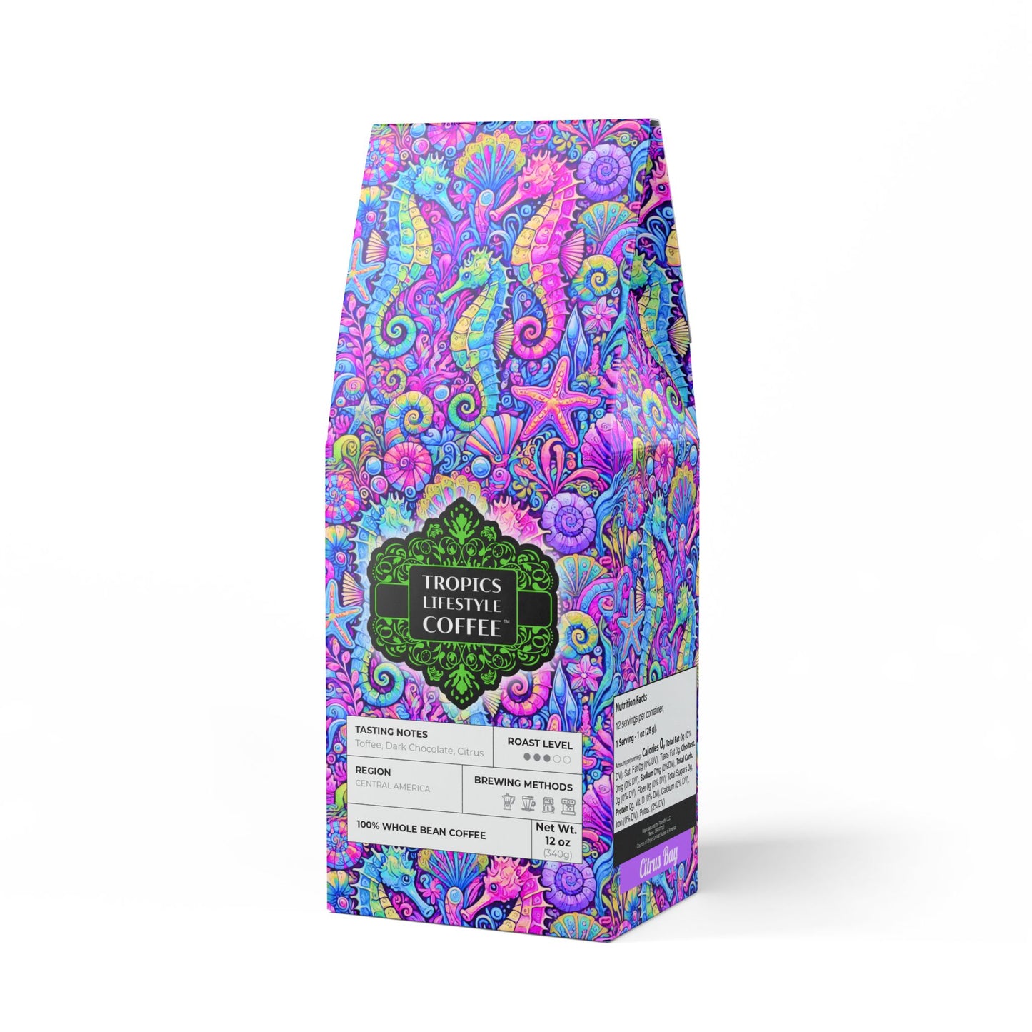 Citrus Bay Blend™ (Medium Roast) Specialty Grade Craft Coffee / Seahorse Trio, Fantasy Pop