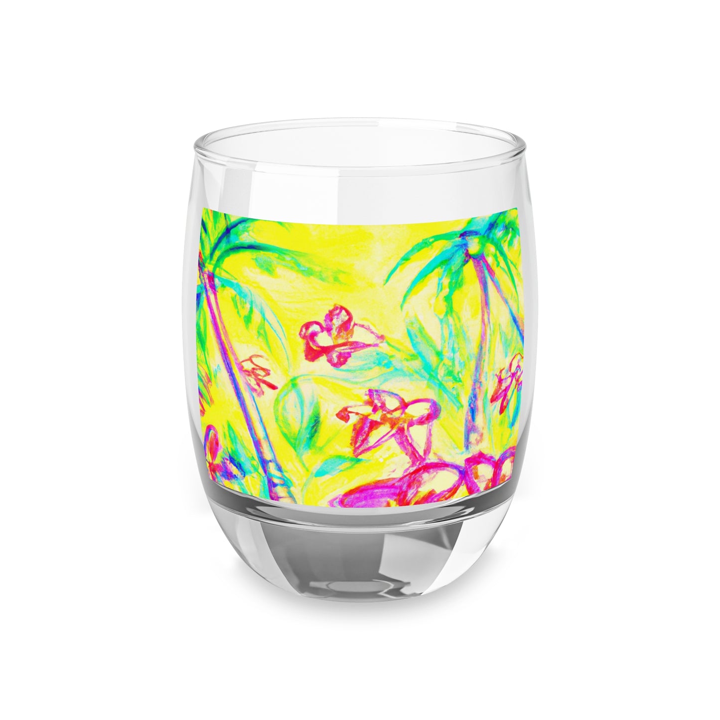 Whiskey Glass, Tropical Doodles, Yellow