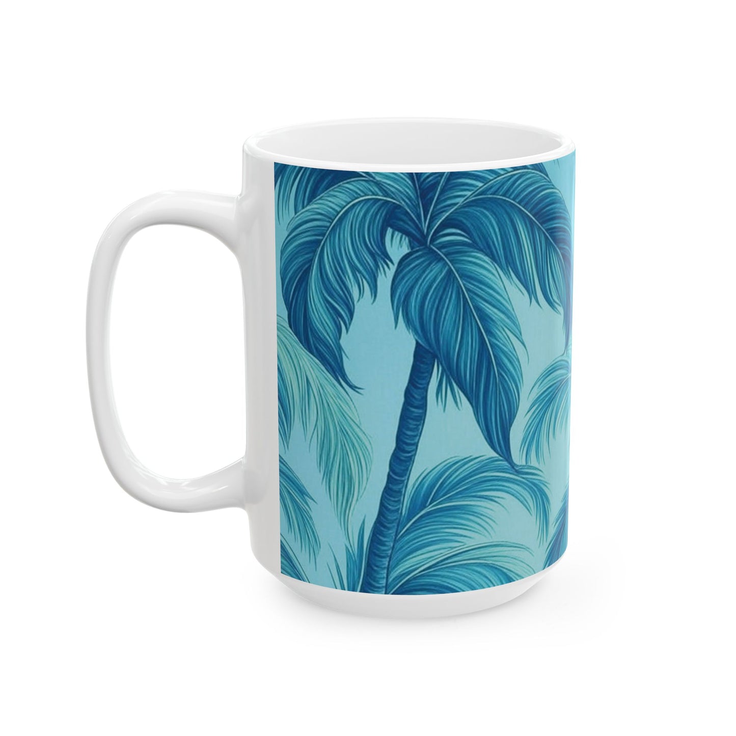 Ceramic White Mug - 11oz & 15oz, Azure Palms