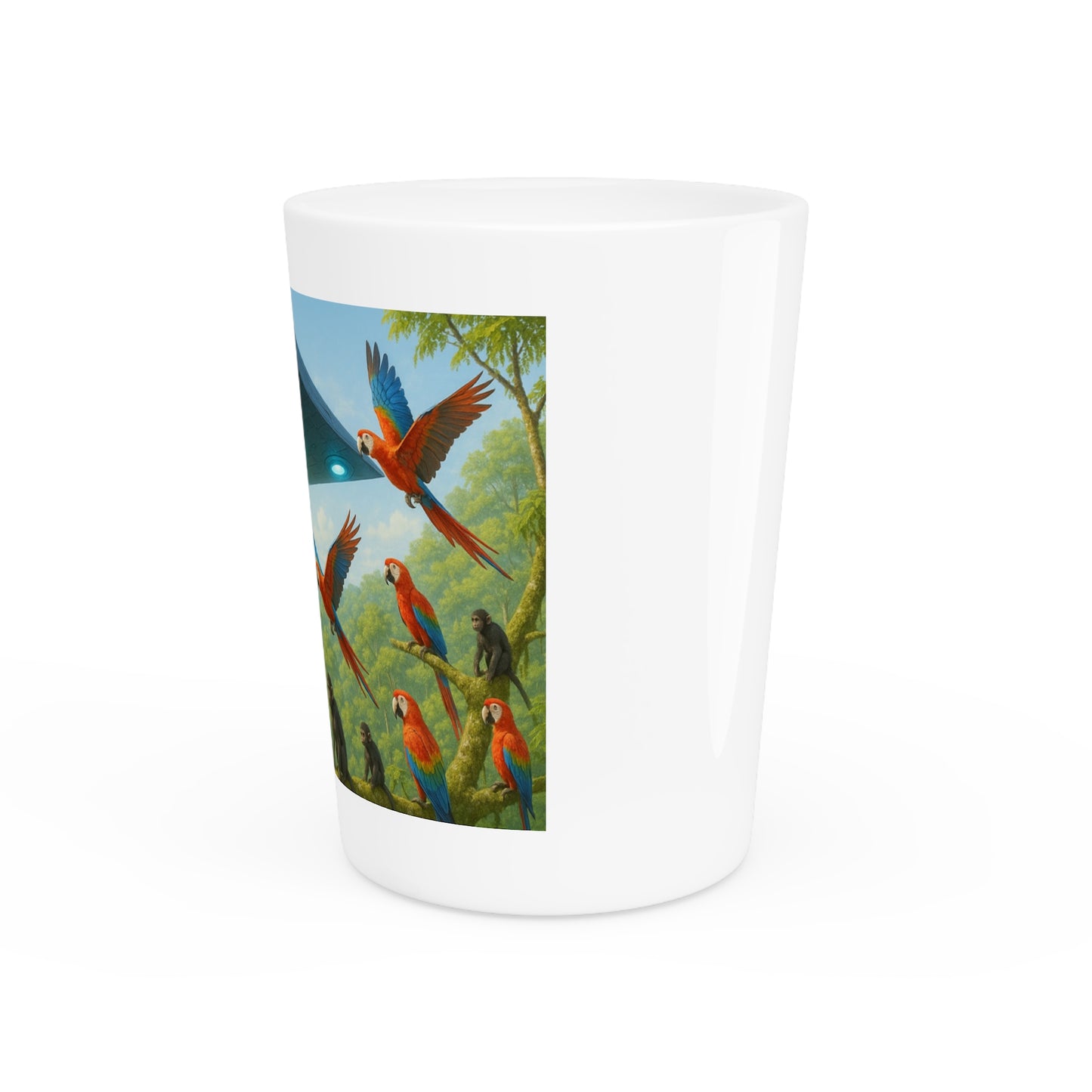 Shot Glass - UFO and Macaws