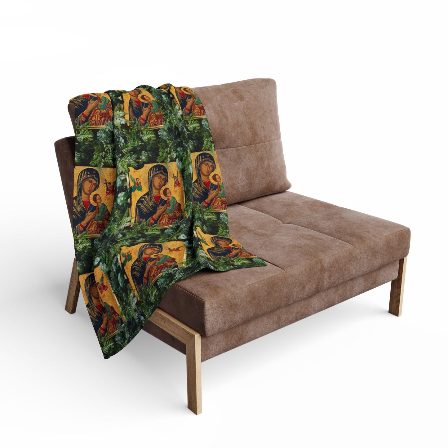 Our Lady of Perpetual Help Religious Fleece Blanket - Colorful Tropical Design