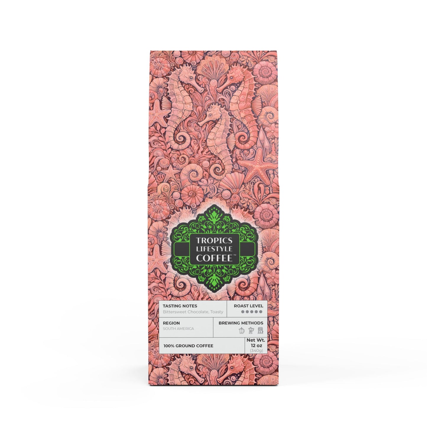 Black Coral Blend™ (Dark French Roast) Specialty Grade Craft Coffee / Seahorse Trio, Red