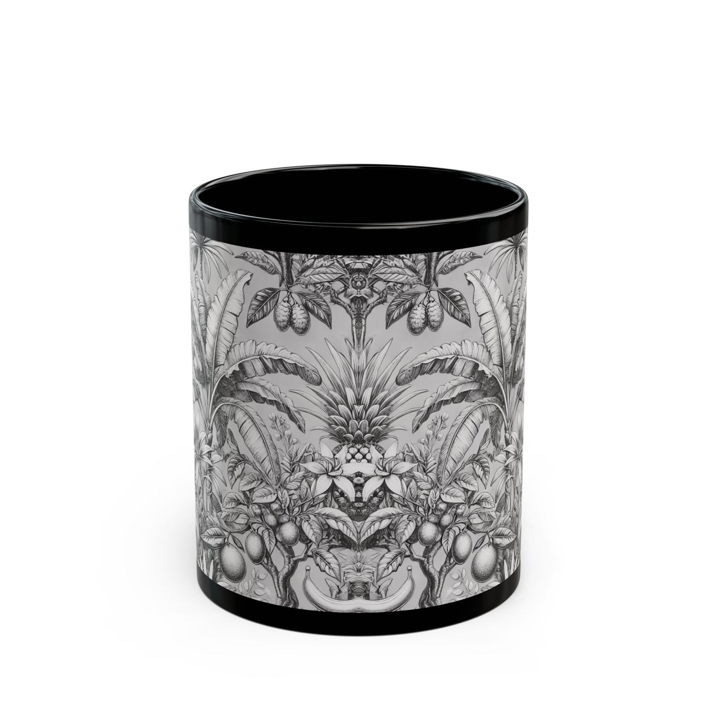 Black Coffee Mug - Tropical Fruit, Newspaper Ink