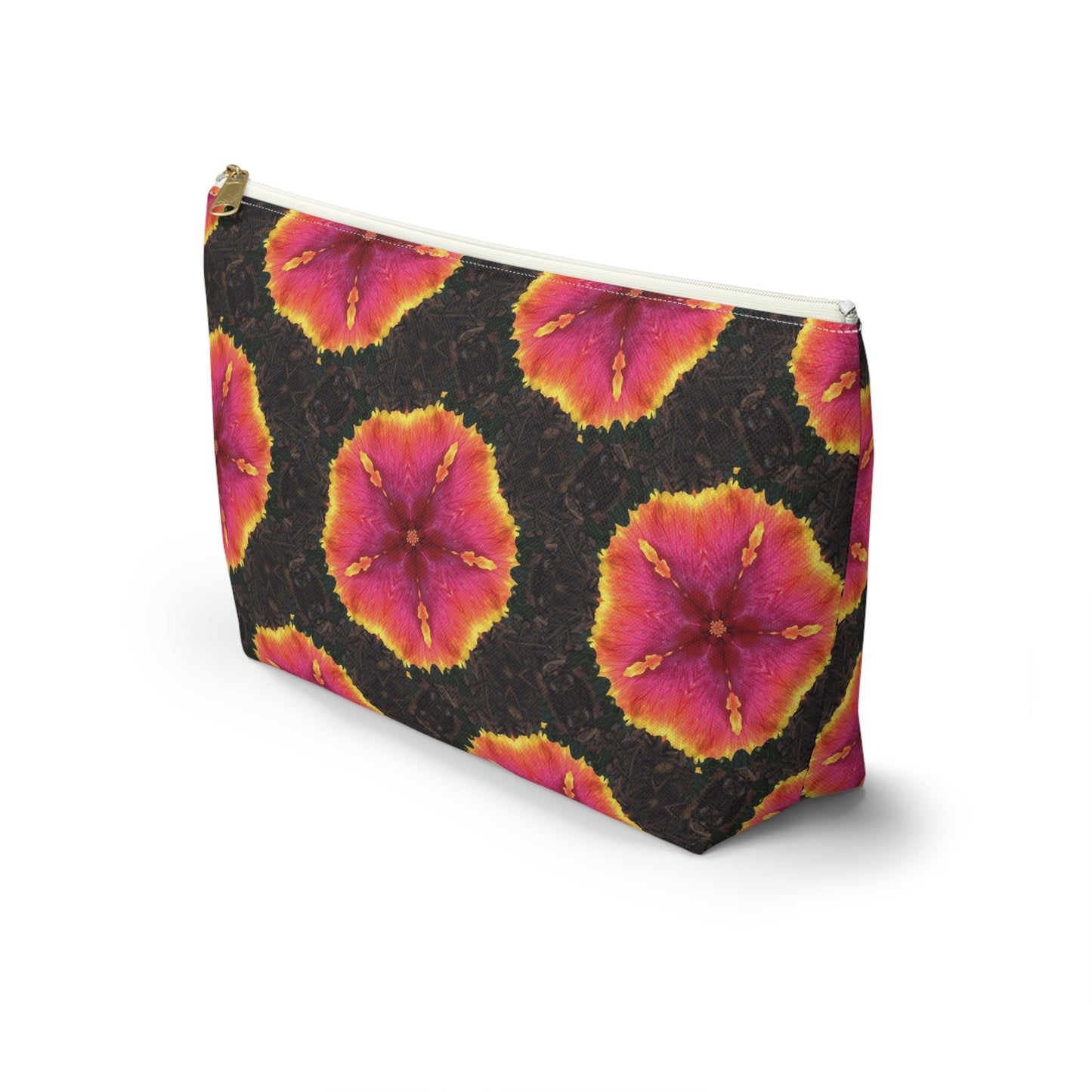 Tropical Accessory Pouch, 2 sizes | Makeup Bag | Perfect for Travel & Everyday Use / Hibiscus Kaleidoscope, Black