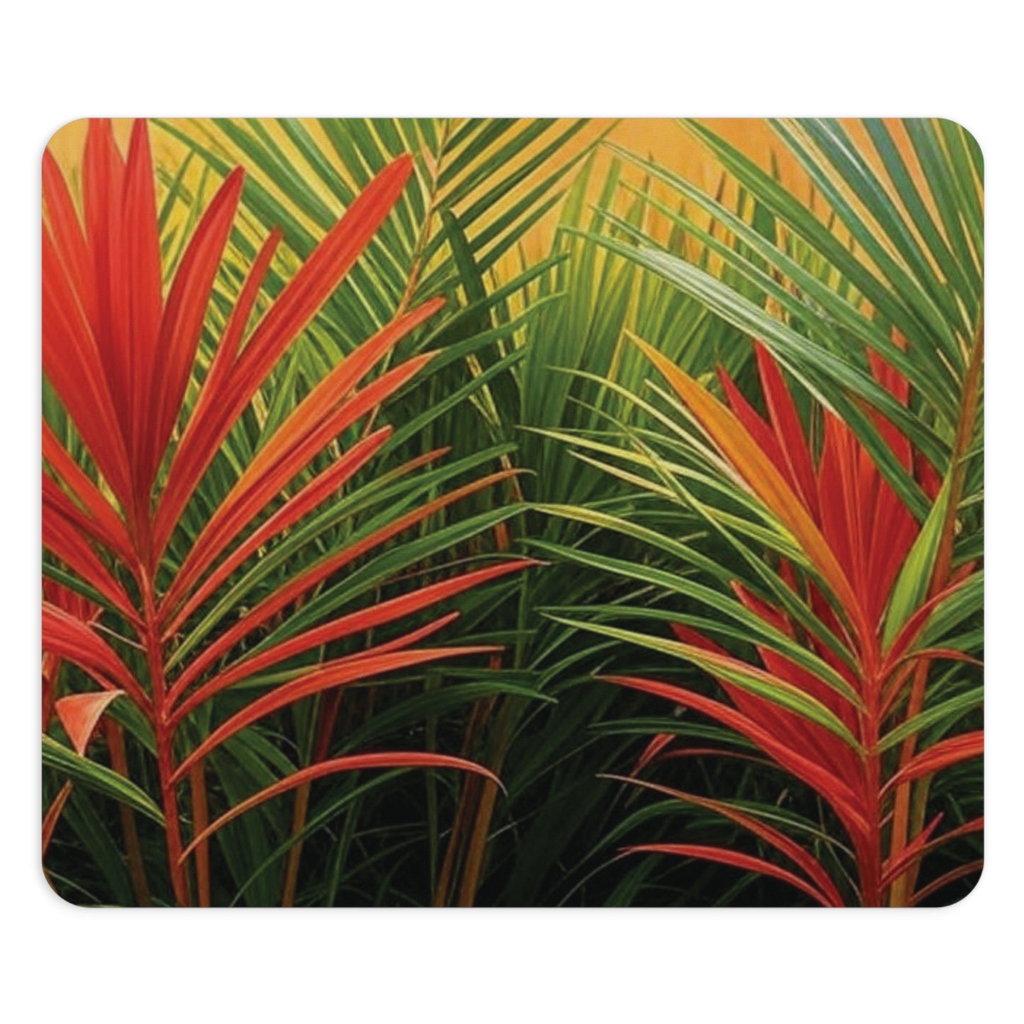 Tropical Mouse Pad, 2 Shapes - Beach Vibes for Home Office & Gamer / Red Flame Palms
