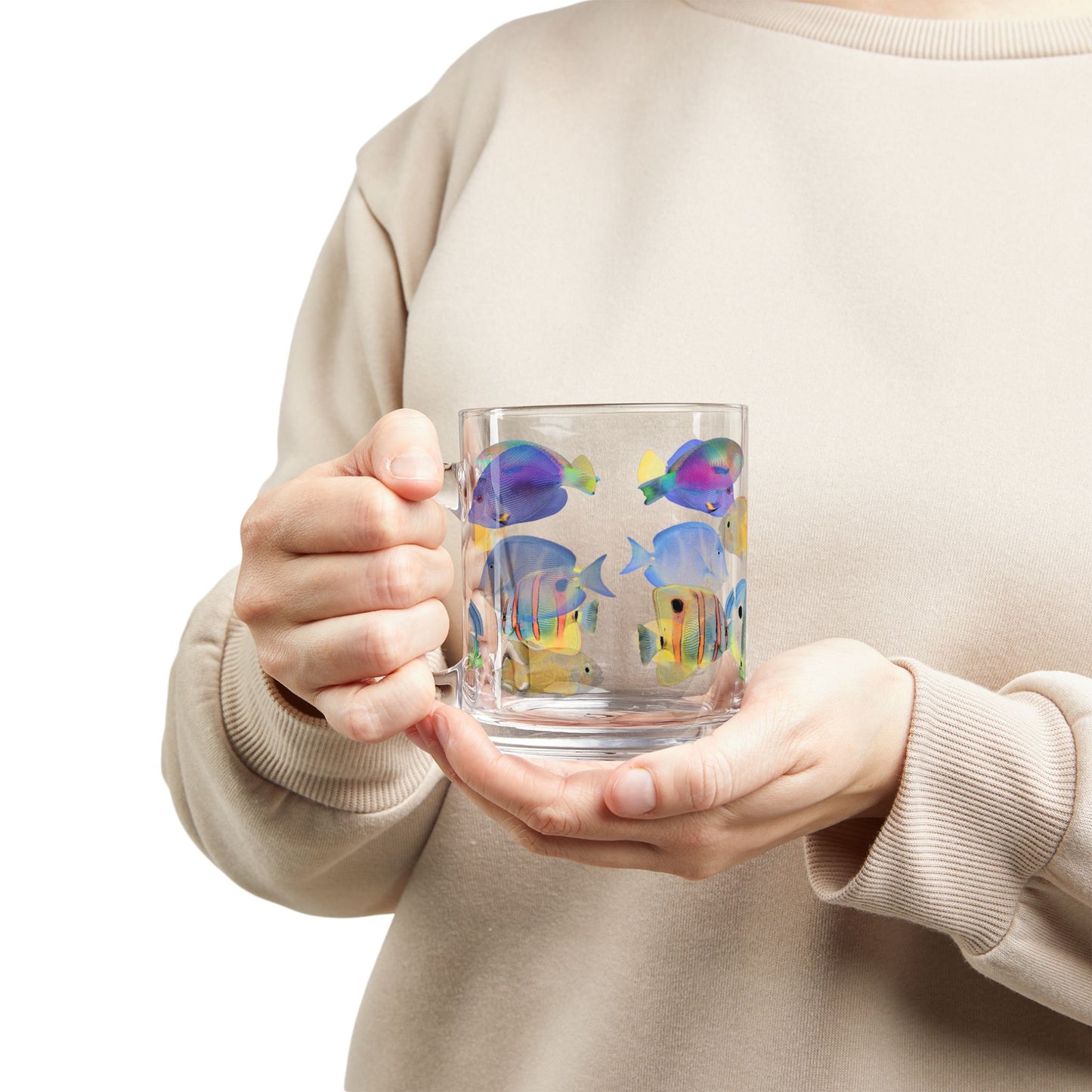 Tropical Glass Mug - 10oz Coffee Cup / School of Fish