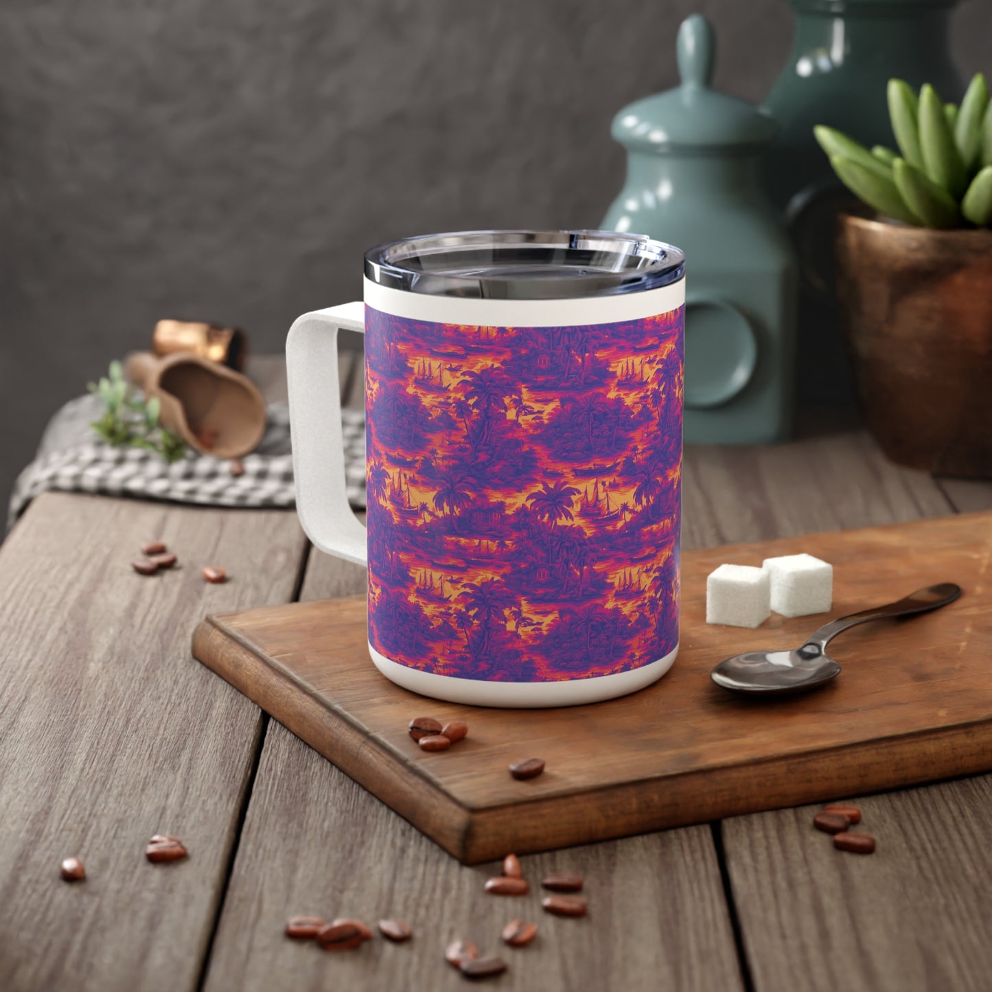 Tropical Insulated Coffee Mug, 10oz / Crazy Cool Tropical Toile