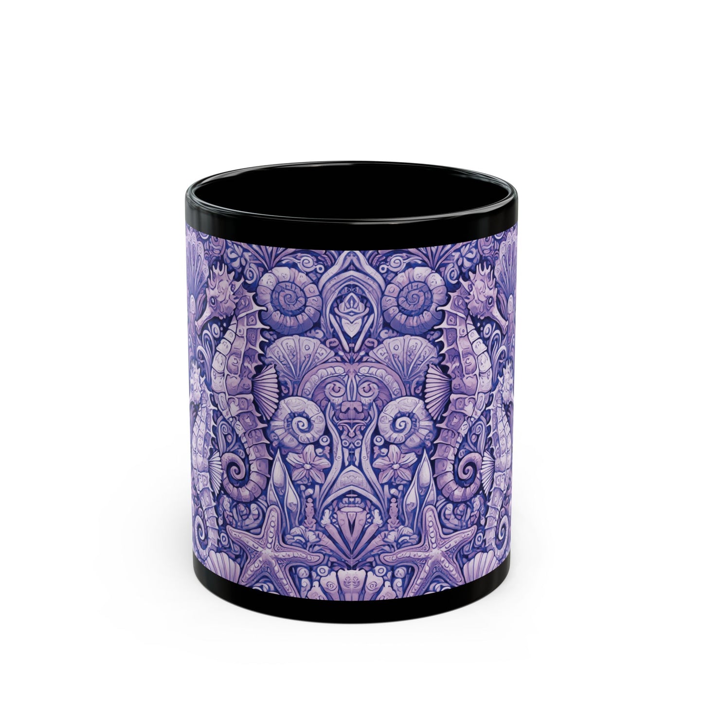 Black Coffee Mug - Seahorse Trio, Purple