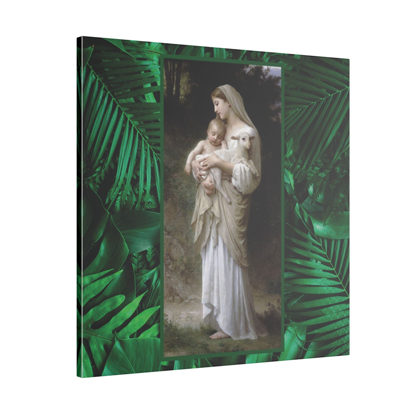 "Tropical Rainforest Innocence" Religious Canvas Artwork - Stretched Canvas Print / Virgin Mary & Jesus