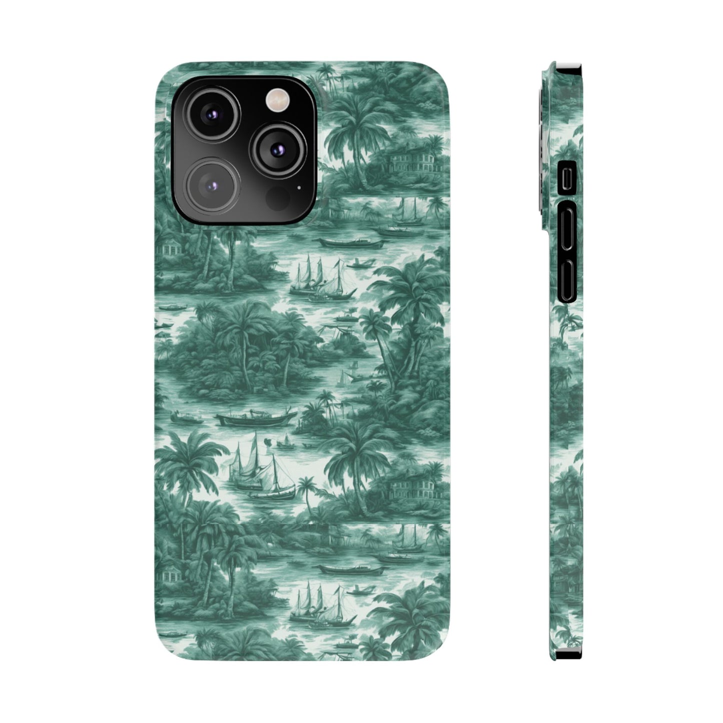 Slim Phone Cases - Tropical Toile #1, evergreen