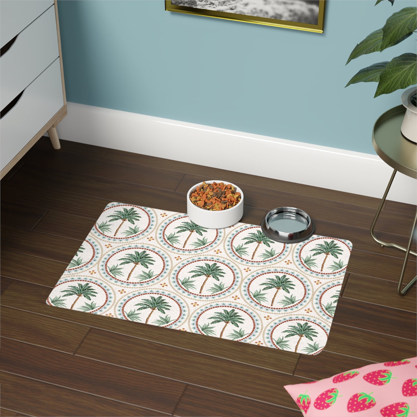 Pet Food Mat (12x18) - Mosaic Palm Tree