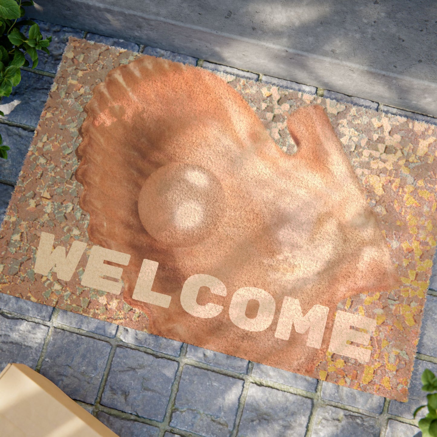 Tropical Shell Doormat - Vibrant Coconut Fiber Entrance Mat / WELCOME Disco Peach Pearl Oyster