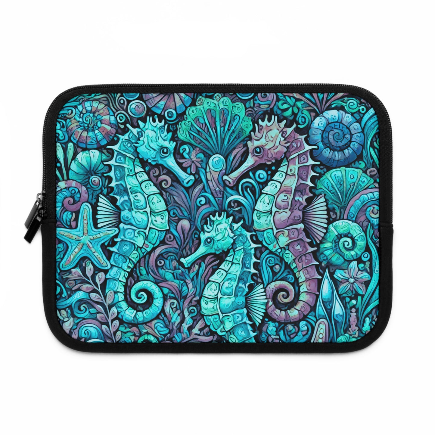 Tropical Laptop Sleeve, 5 Sizes - Perfect for Ocean Lovers & Students / Seahorse Trio, Turquoise