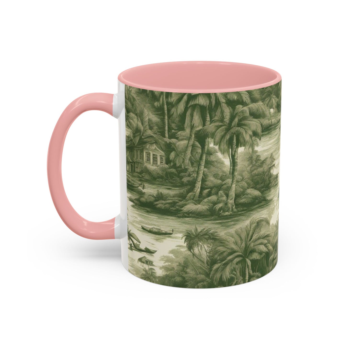 Accent Coffee Mug (11, 15oz), Tropical Toile #1, Various Colors