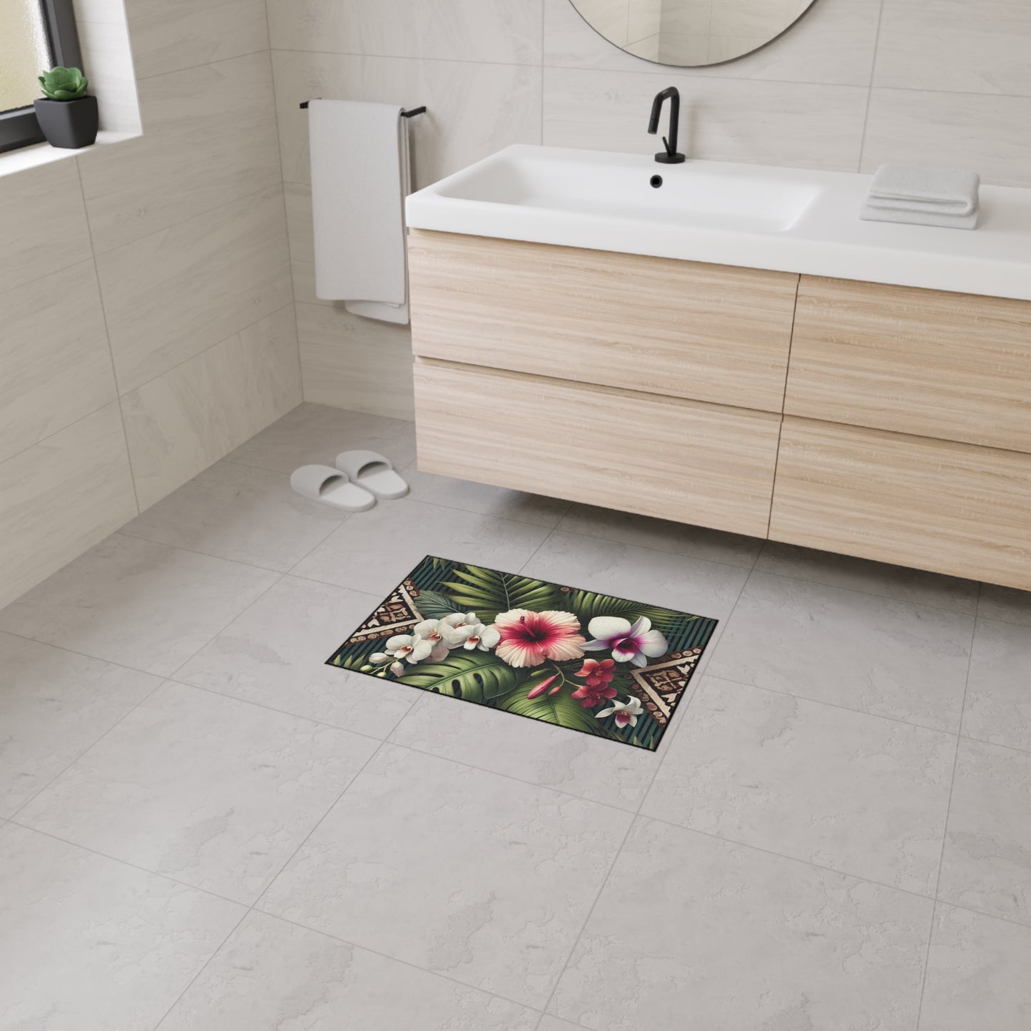 Heavy Duty Floor Mat, 5 Sizes – Tropical Area Rug for Home Décor / Tiki Orchids