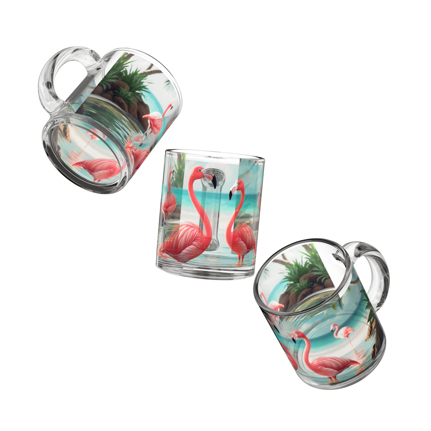 Tropical Glass Mug - 10oz Coffee Cup / Flamingo Morning Dip