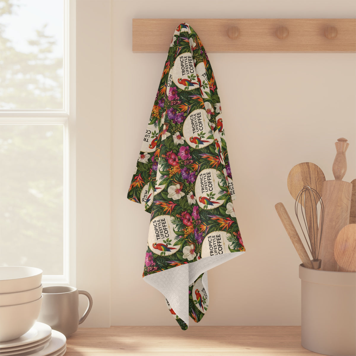 Microfiber Coffee/Tea Kitchen Towel - Tropics Lifestyle Coffee, Lush Pattern