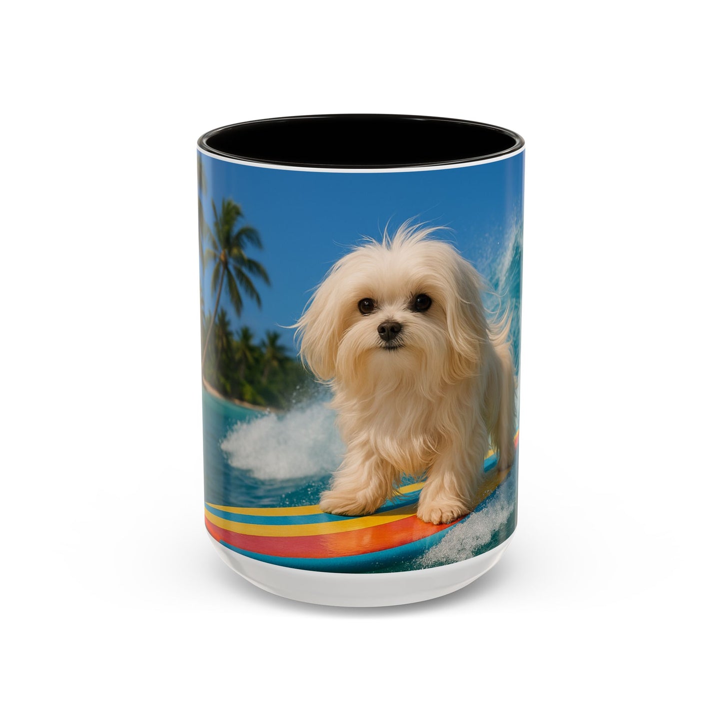 Vibrant Beach Coffee Mug - 11oz & 15oz / Puppy Ariel the Dog Surfer