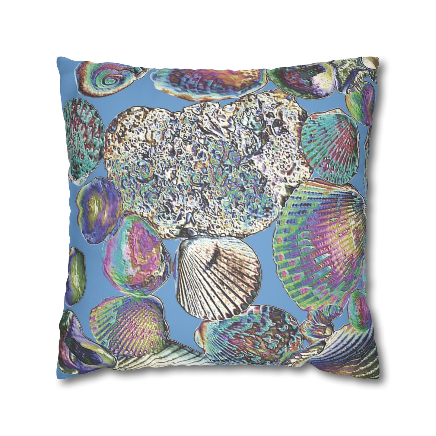 Faux Suede Square Pillowcase - Heatwave Seashell Collection, Light Blue