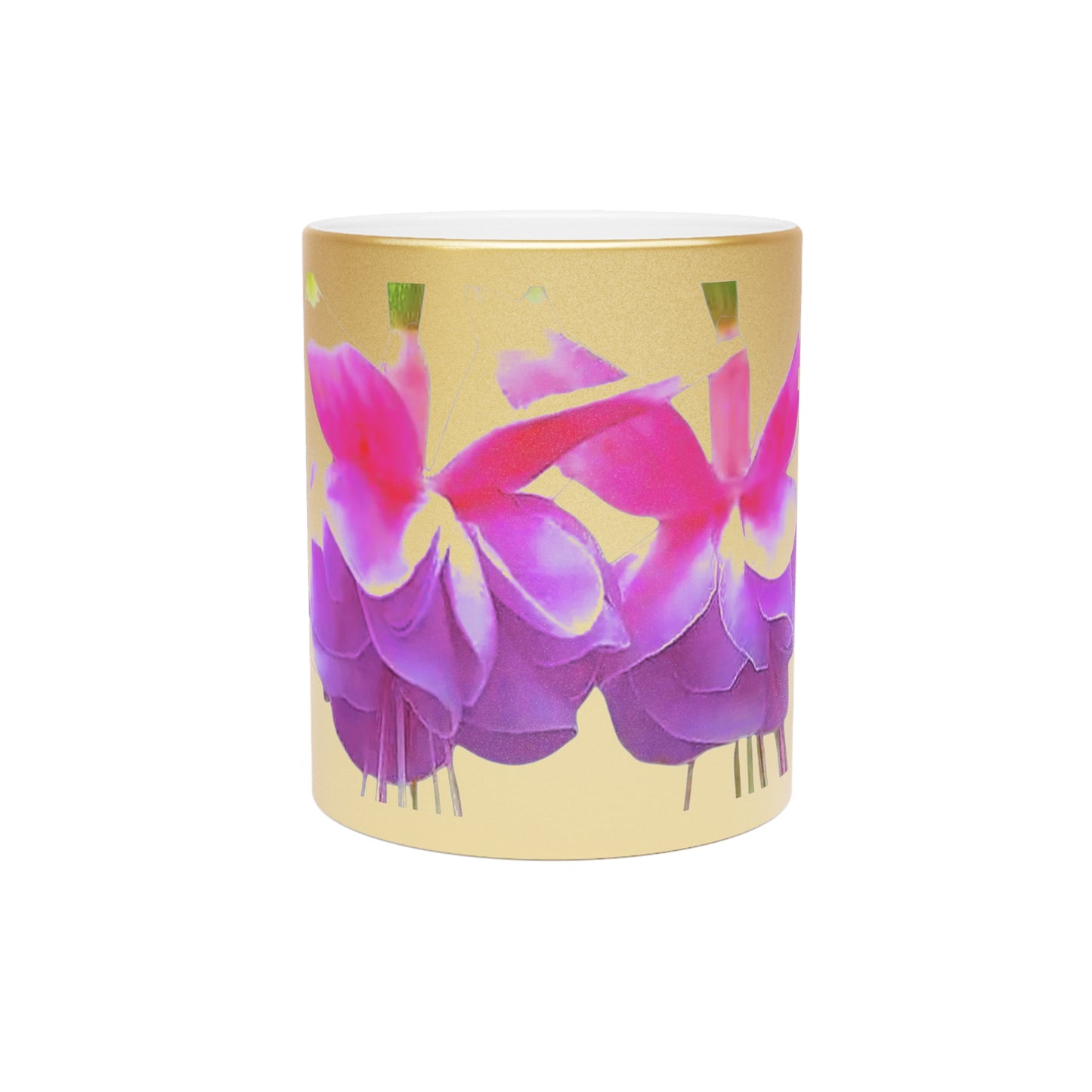 Colorful Flower Metallic Mug, Gold or Silver - Two Fuchsias