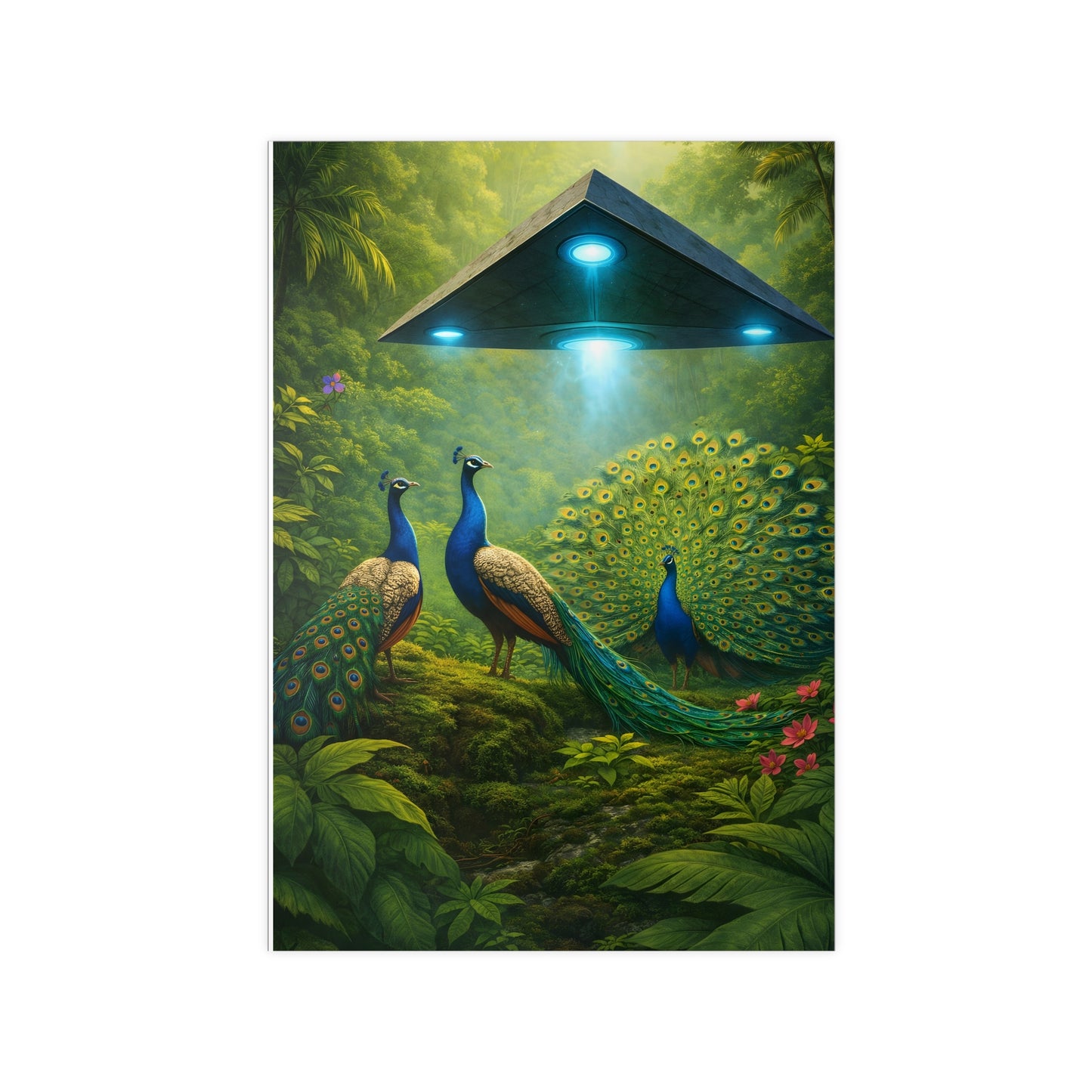 Photopaper Poster — UFO & Peacocks Sci‑Fi Wall Art