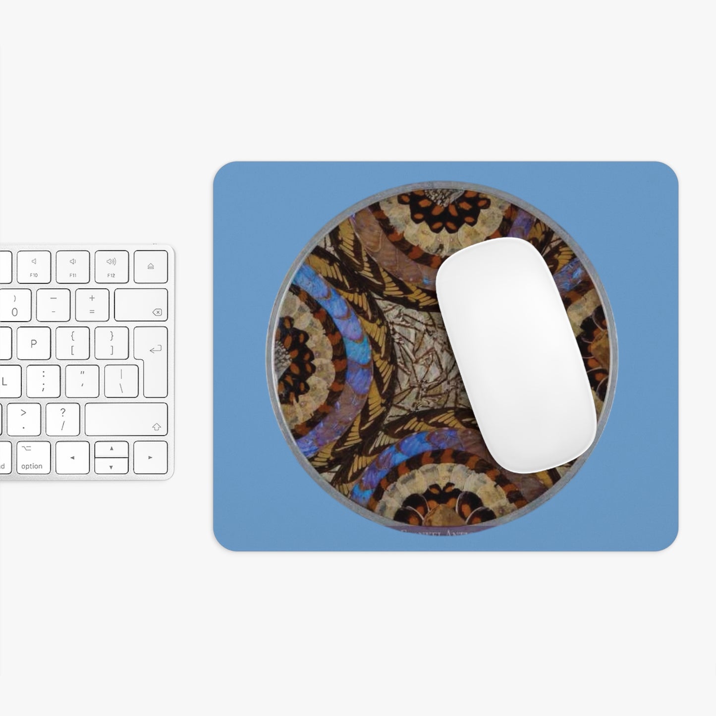 Tropical Mouse Pad, 2 Shapes - Beach Vibes for Home Office & Gamer / Real Butterfly Wing Art, Lt. Blue