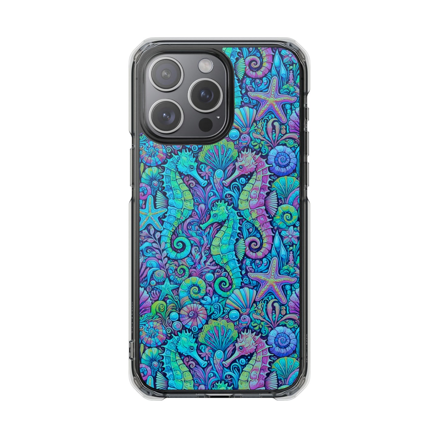 Seahorses/Turquoise POP Magnetic Clear Phone Case, Many Models