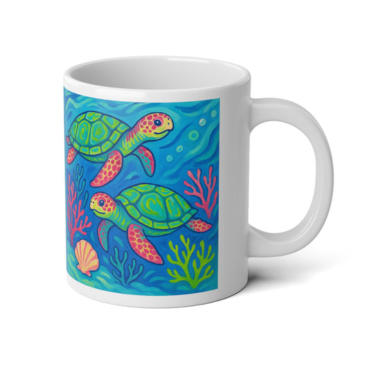 Jumbo Mug, 20oz, Turtles and Coral | Tropical Coffee Cup, Gift for Ocean Lovers