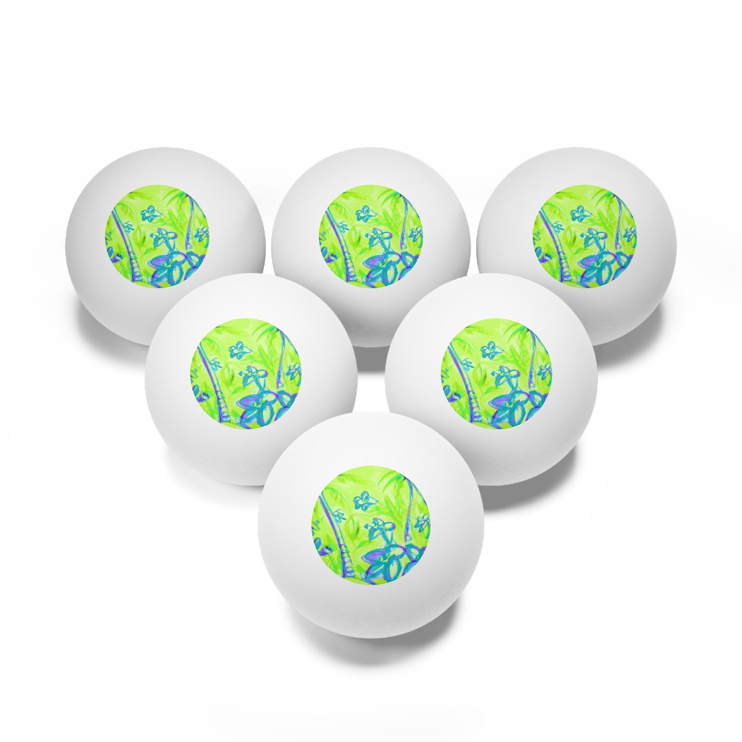 Tropical Paradise Ping Pong Balls - 6 Pack with Tropical Doodles, Lime