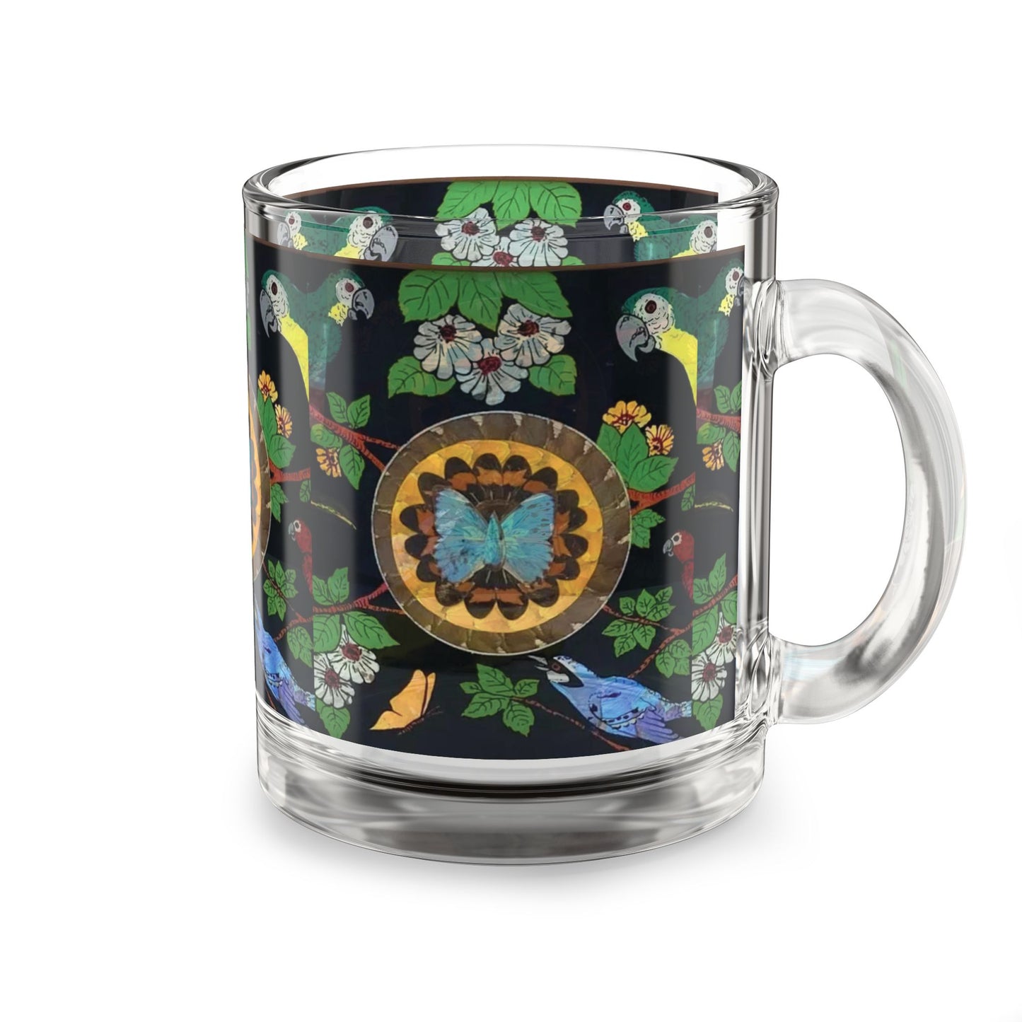 Tropical Glass Mug - 10oz Coffee Cup / Photo: Brazilian Butterfly Wing Art