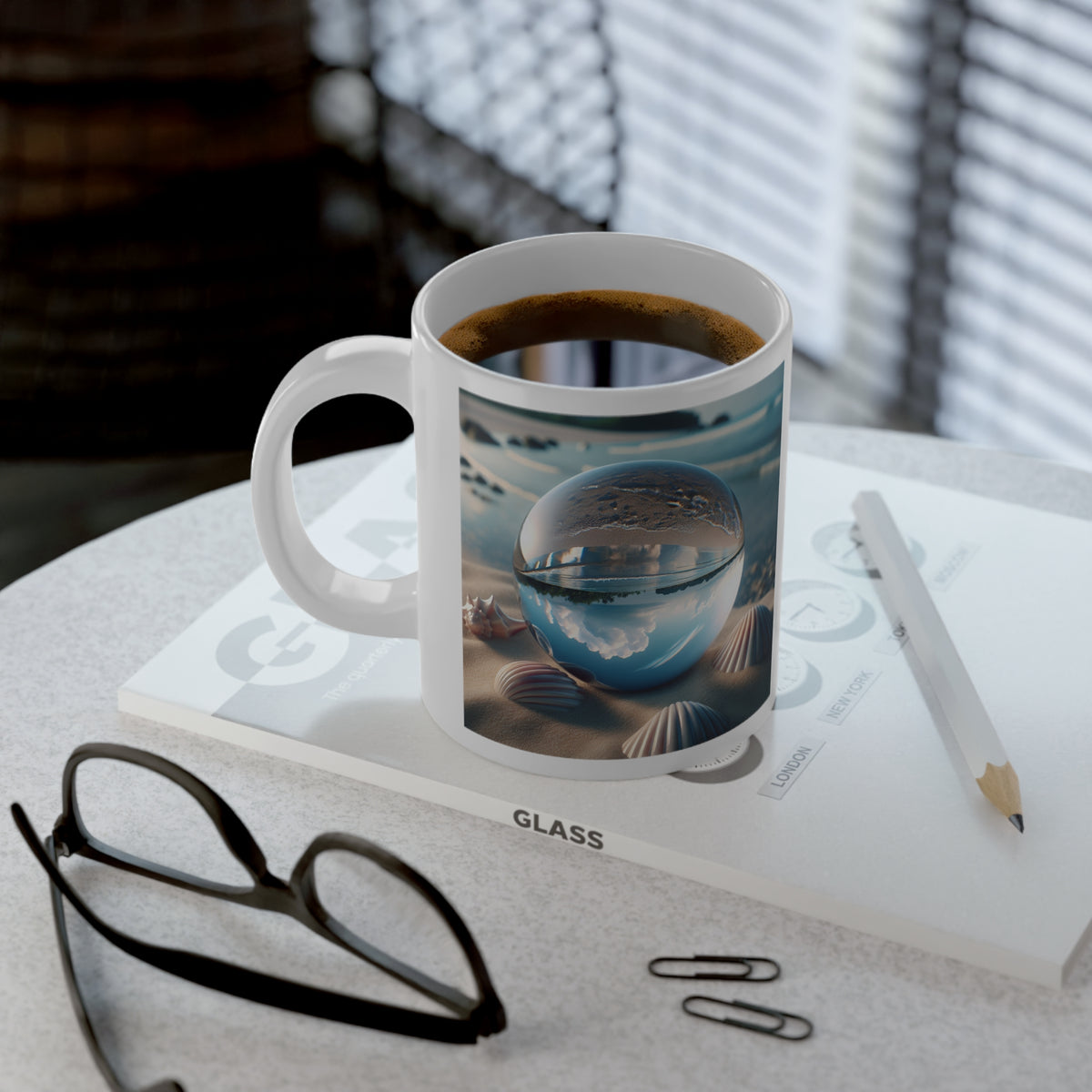 Jumbo Mug, 20oz, Beach Illusion Ball Seashells | Tropical Coffee Cup