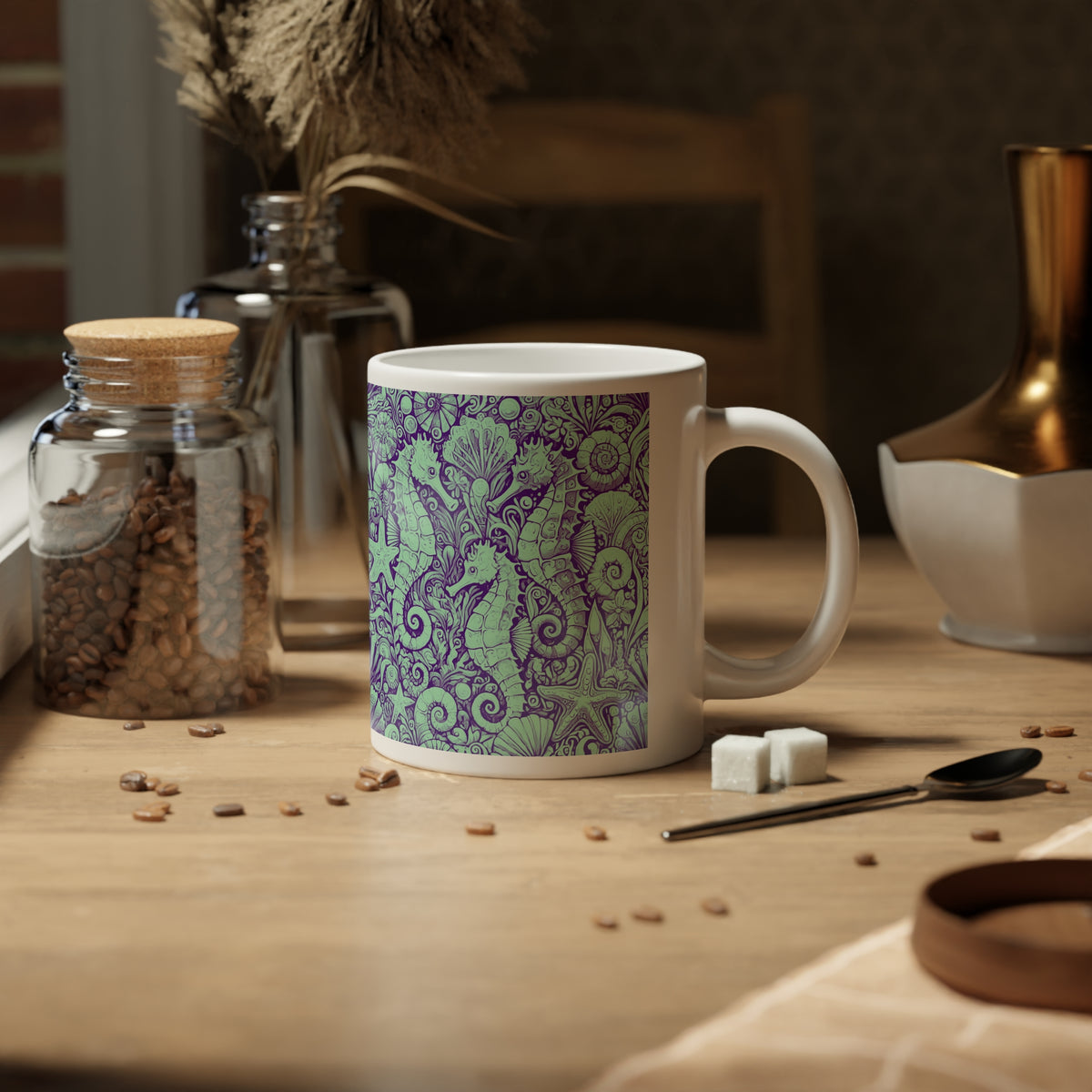 Jumbo Mug, 20oz, Seahorses Minty | Tropical Coffee Cup