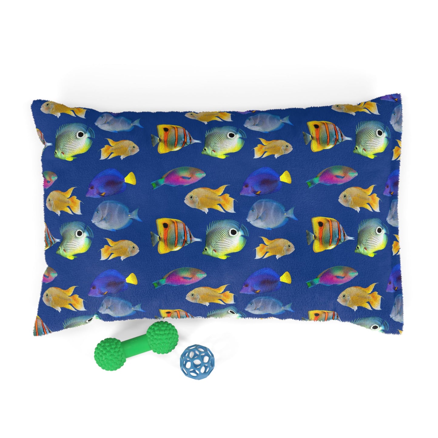 Pet Bed - Cozy and Fun Dog or Cat Bed for Beach Lovers / School of Fish, Dark Blue